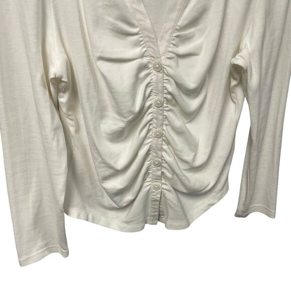 Anthropologie Maeve Ruched V Neck Button Up Collared Shirt White Womens Size XL - Picture 3 of 6
